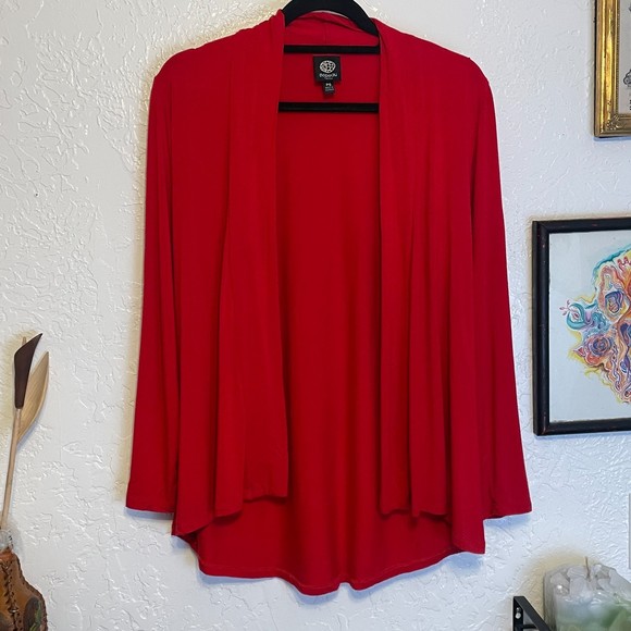 bobeau Sweaters - 🌻Bobeau {PS} Red Draped Open Front Long Sleeve Cardigan